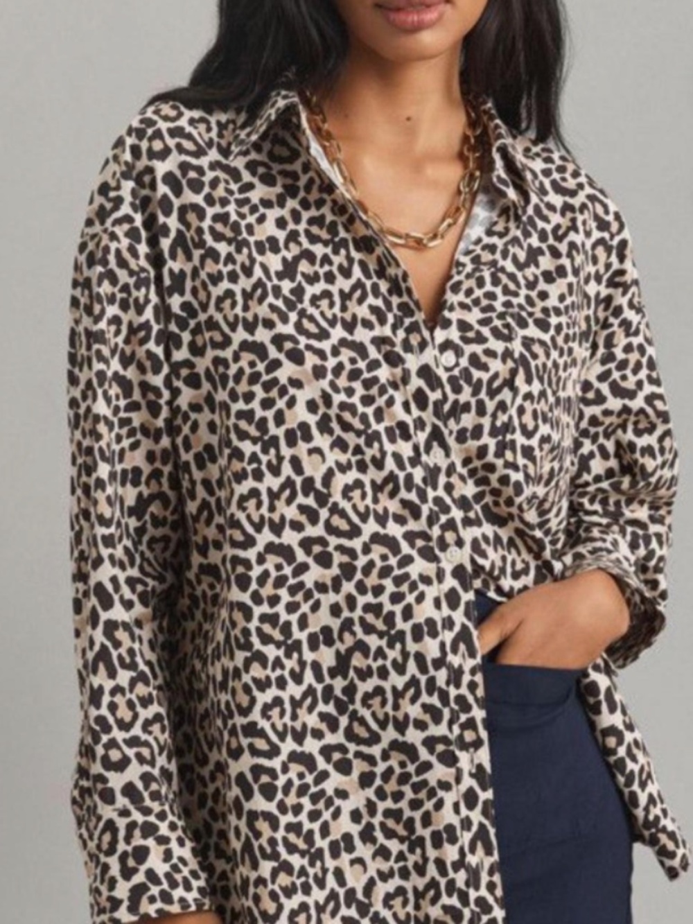Maeve leopard button down shirt